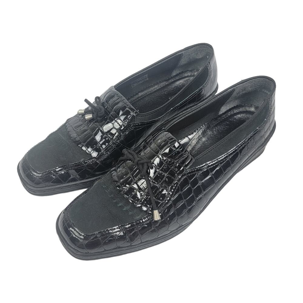 Ara Rachel Kiltie Black Croc Print Leather Loafer